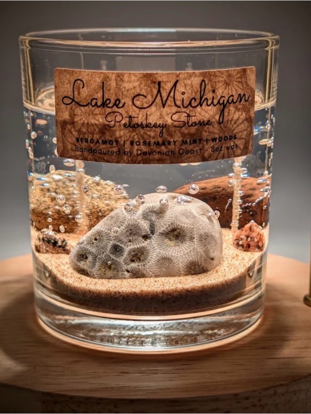 Lake Michigan Petoskey stone candle